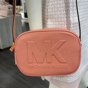 Michael Kors Jet Set Medium Embossed Pebbled Leather Crossbody Bag Sherbert